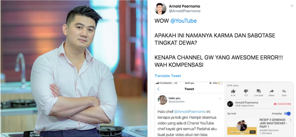 Kocak! Channel YouTubenya Sempat Error, Chef Arnold: Bikin Lagi, Gampang~