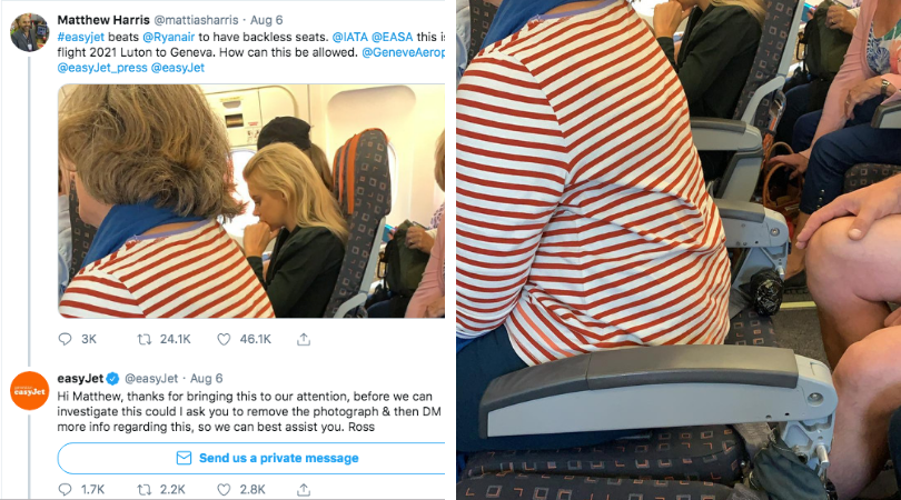 Viral, Netizen Mengunggah Foto Kursi Easy Jet Nggak Ada Sandaran Punggungnya. Pesawat Ini Kenapa Sih?