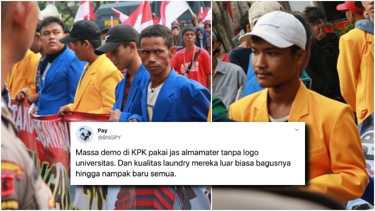 Beredar Foto Demo Massa Pro UU KPK. Katanya Mahasiswa, Tapi Almamaternya Nggak Ada Logo Universitas