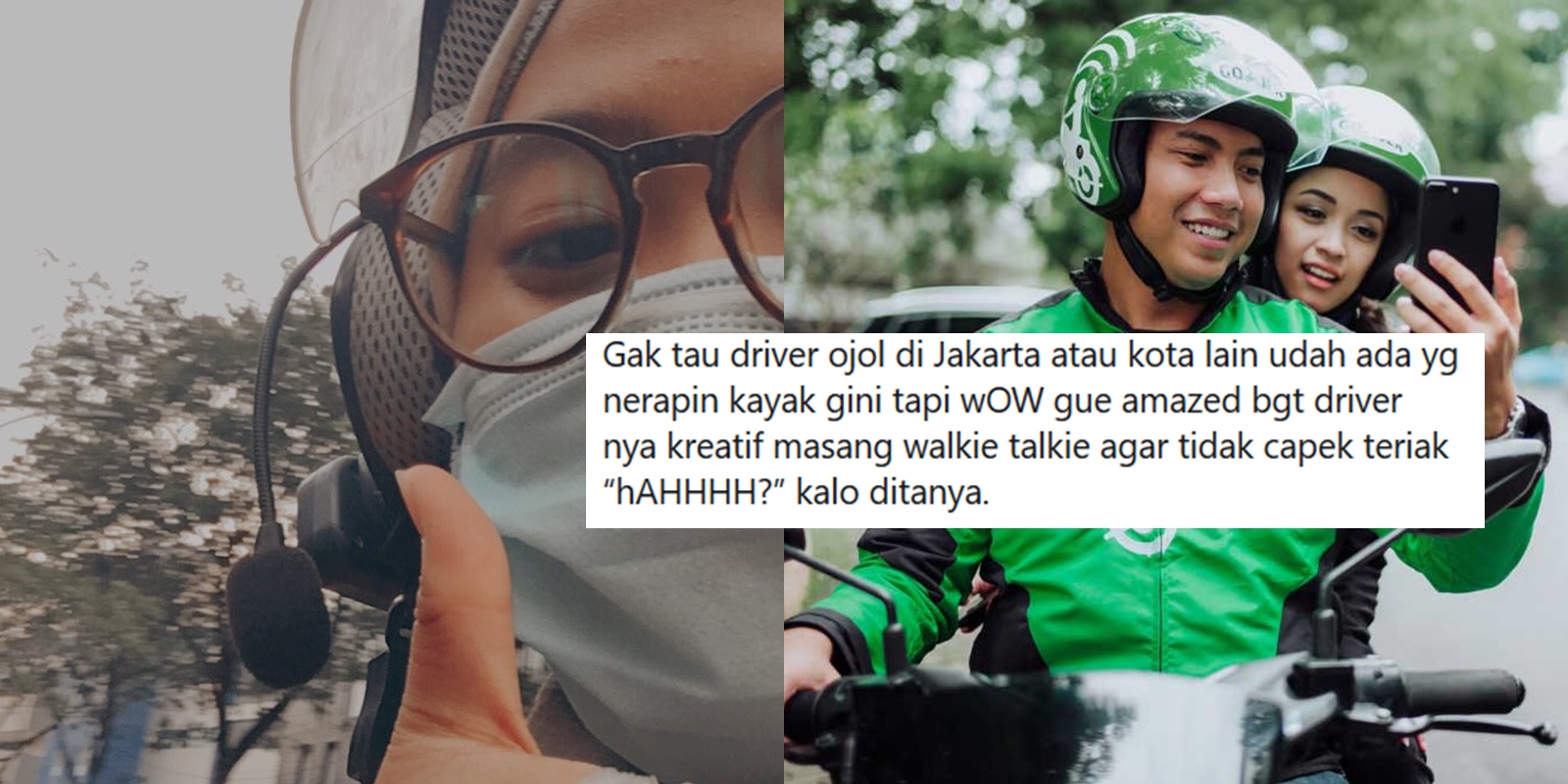 Ojol Pasang Mikrofon di Helm Penumpang Biar Nggak Teriak “Hah” Mulu Kalau Ngobrol. Cerdikiawan~