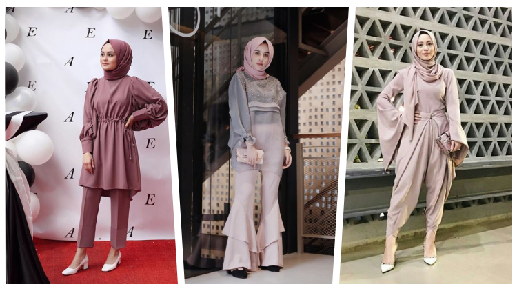 10 Cantiknya Setelan Formal Berbahan Satin Buat yang Berhijab. Jahit Sendiri, Kuy!