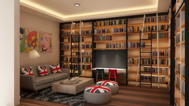 Perpustakaan dengan tempat duduk yang nyaman, proyek DE's House oleh Tridivan Architama