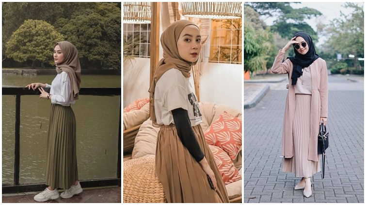 8 Potret OOTD Rok Plisket Buat Hijaber agar Tampil Manis