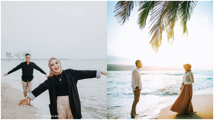 9 Ide Pre-wedding Tak Bersentuhan Berlatar Pantai Bagi yang Berhijab. Elegan dan Tetap Mesra!