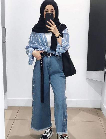 ootd kulot jeans hijab remaja