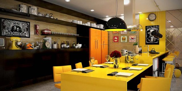 Dapur kuning bergaya vintage 