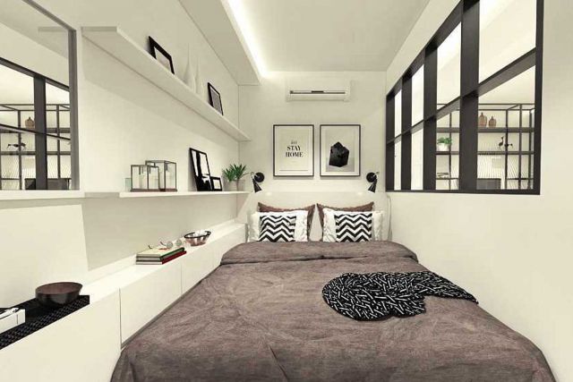 Kamar tidur nuansa hitam-putih di H Residence Apartment karya Ruang Komunal