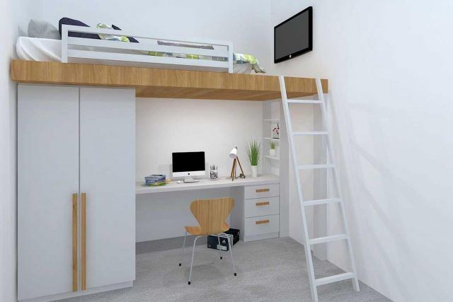 Ide tempat tidur loft di Ai House Smart Living karya Fiano 