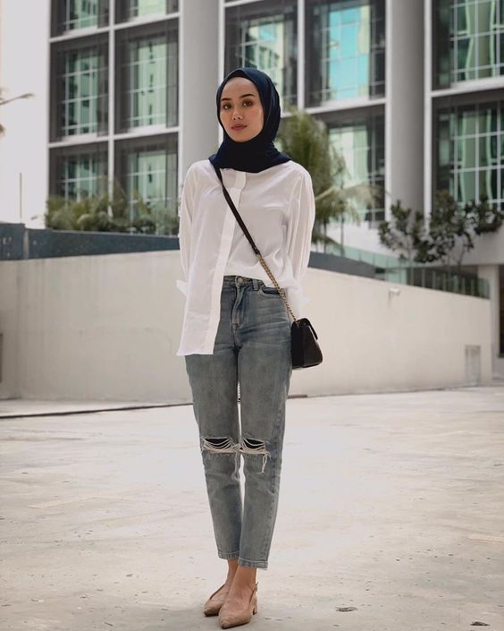 style baju putih hijab