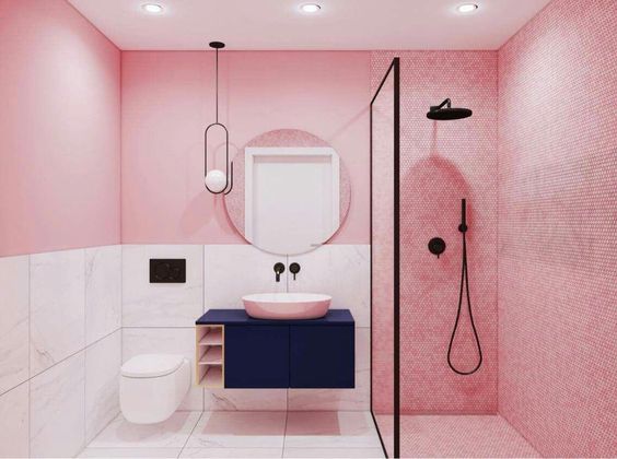 Keramik dinding kamar mandi berwarna pink 