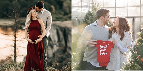 11 Ide Maternity Photo Tema Natal. Identik Warna Merah, Putih, dan Musim Dingin yang Kental