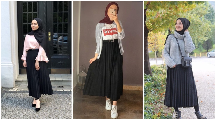 Ootd Anggun dengan Rok Plisket Warna Hitam!