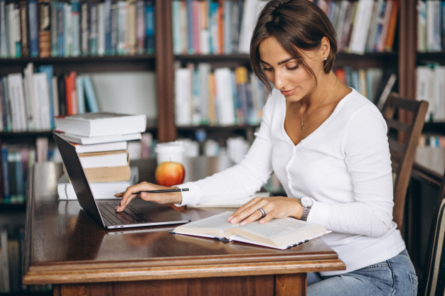 Woman Studying at the Library