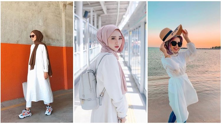 9 Outfit Tunik Warna Putih yang Diandalkan Para Hijabers