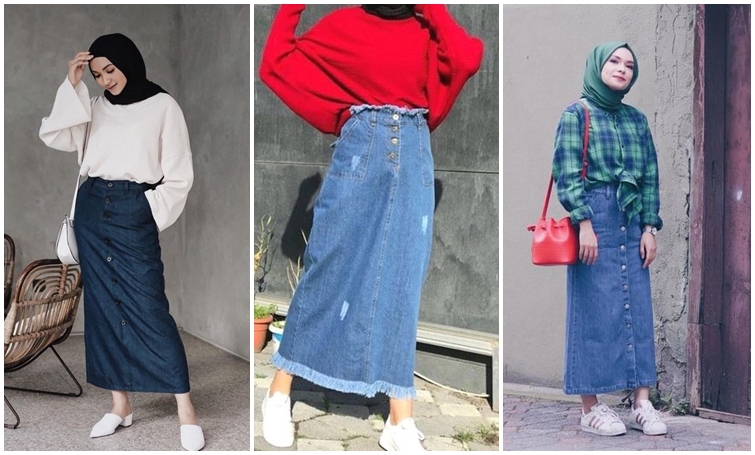 Biar Nggak Bosan, Ini Trik Memadukan Rok Jeans dan Atasan Longgar. Santai Tapi Santun!