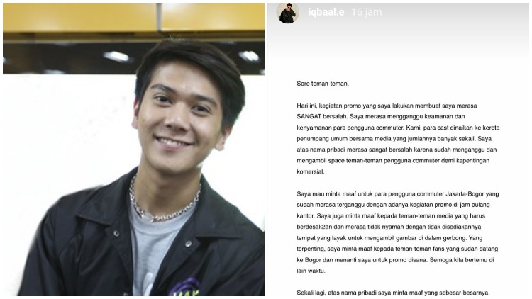 Merasa Bersalah Promosi Film di KRL, Iqbaal Ramadhan Akhirnya Turun dan Minta Maaf