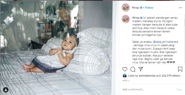 Terniat, Begini Caption Instagram Fitrop buat sang Anak. Kasih Sayang yang Dibalut dengan Tawa~