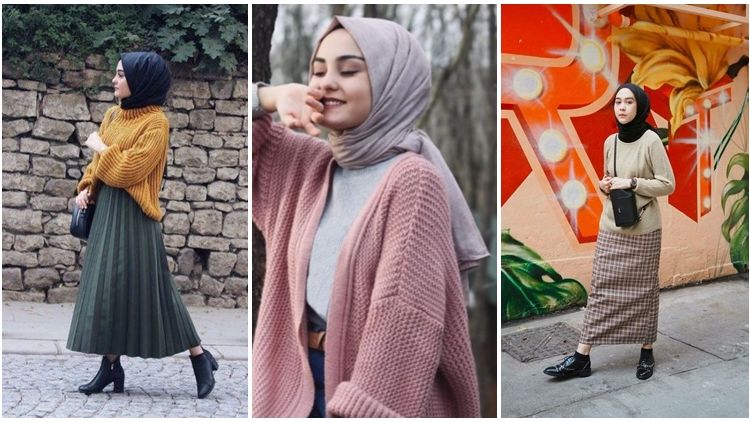 9 Cara Unik Pakai Sweater dan Rok Longgar Buat Hijabers. Sederhana dan Anggun!