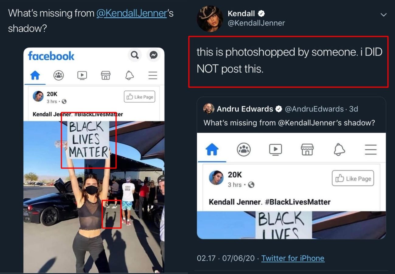 Aksi Dukung #BlackLivesMatter Kendall Jenner Ketahuan Hasil Photoshop, Begini Klarifikasinya