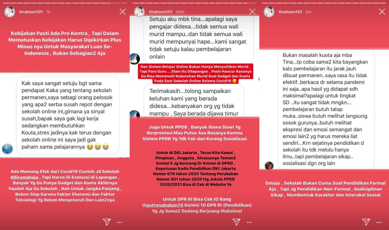 Kritik Wacana Pembelajaran Jarak Jauh Permanen, Tina Toon: Kuota Mau Dibayarin Mas Menteri?