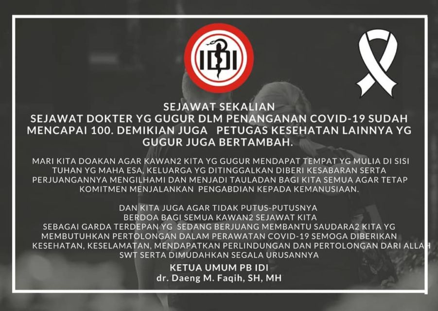 IDI Catat 100 Dokter Telah Gugur Selama Pandemi. Tak Seharusnya Kita Terlena dan Menutup Mata