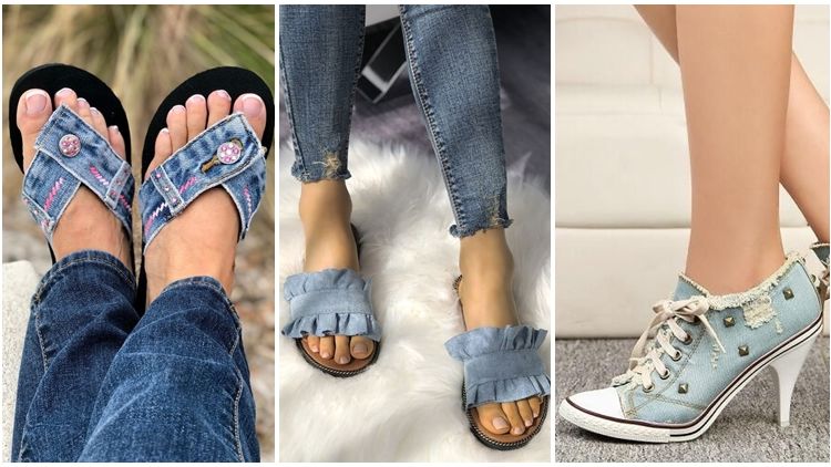 Parade Sandal dan Sepatu Berbahan Jeans yang Kece Abis. Tren Baru Nih!