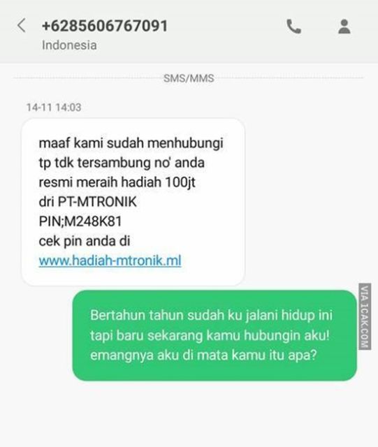 Cara Ngerjain Balik Penipu yang Suka Iming-imingi Hadiah Lewat SMS. Sesekali Kasih Pelajaran!