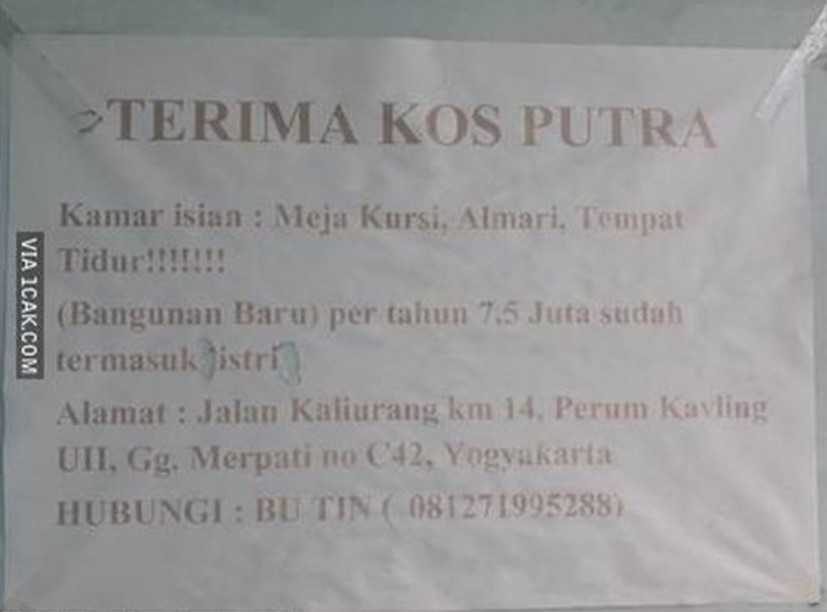 11 Papan Iklan Kos-kosan yang Absurd bin Kocak. Pemilik Rumahnya Pasti Suka Bercanda nih :D