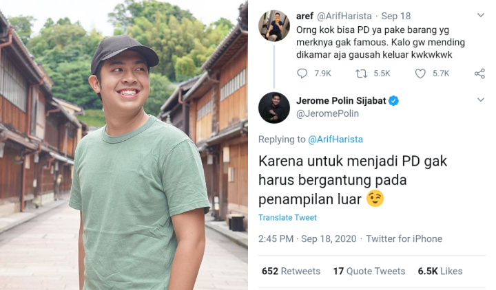 Nggak PD ke Luar Tanpa Barang Bermerek, Warganet ini Ditanggapi Langsung Reza Arap & Jerome Polin