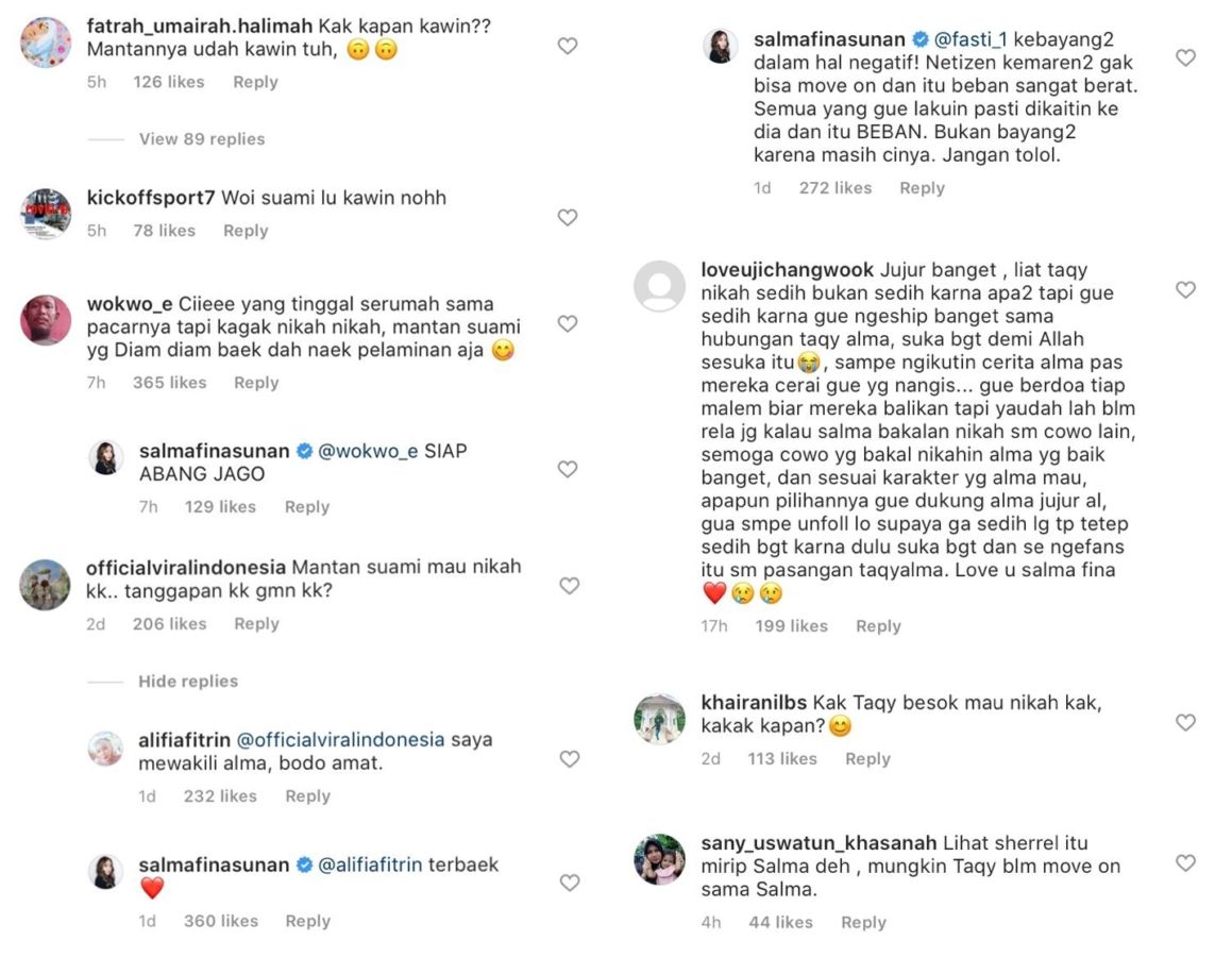 Taqy Malik Menikah Lagi, Salmafina Kesal karena Warganet Nggak Move On dari Masa Lalu Mereka