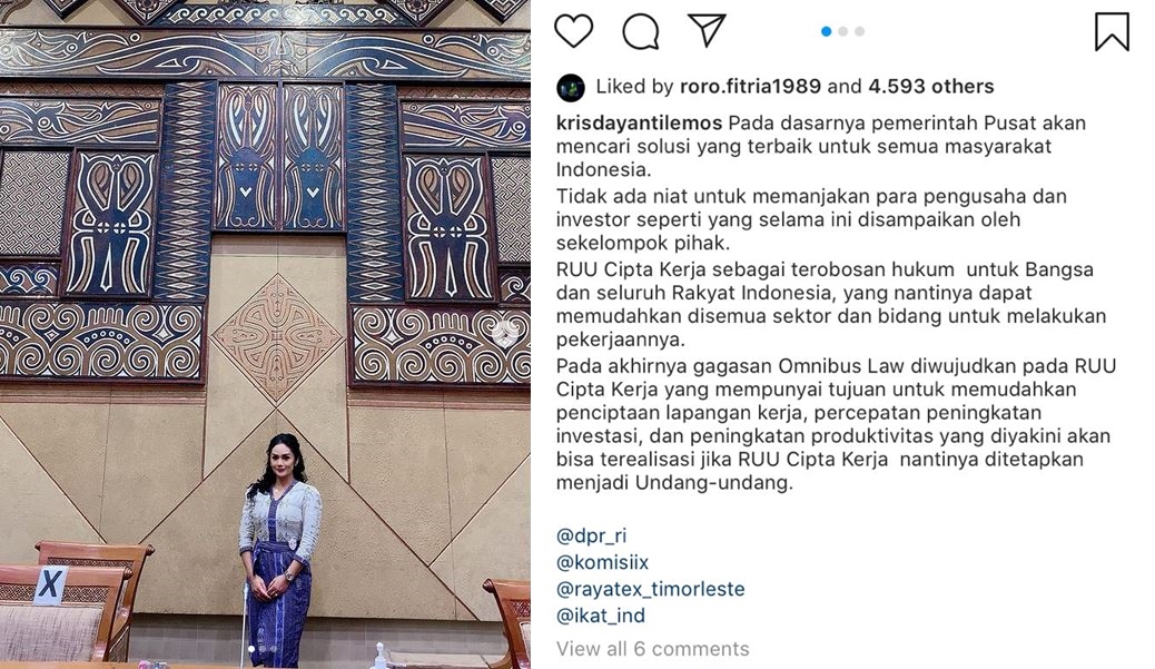 Dukung Pengesahan RUU Cipta Kerja Lewat Sebuah Postingan, Krisdayanti Tutup Kolom Komentar