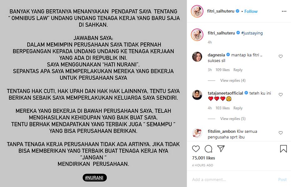 Ditanya Soal UU Cipta Kerja, Fitri Salhuteru: dalam Memimpin Perusahaan Saya Menggunakan Hati Nurani