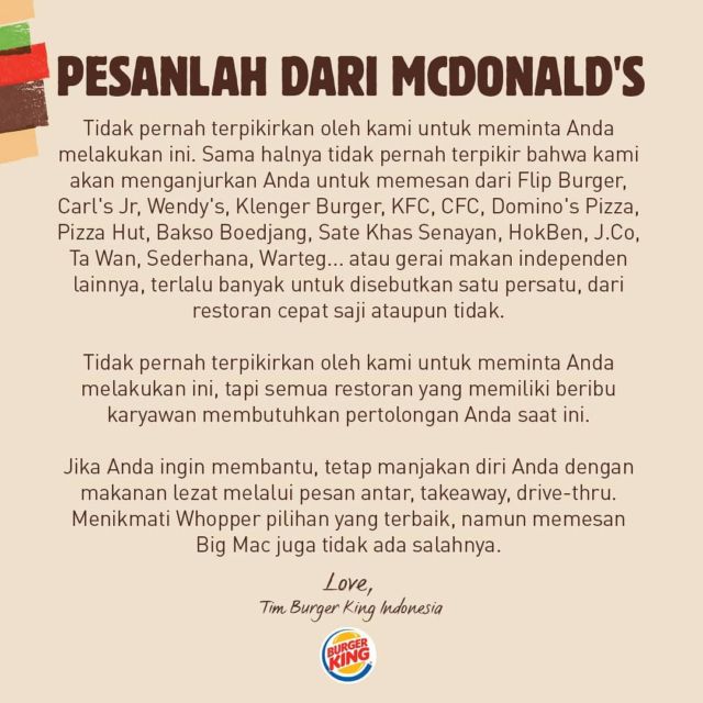 Viral Ajakan Burger King untuk Membeli Makan di McD dan Strategi Cause Marketing di Baliknya