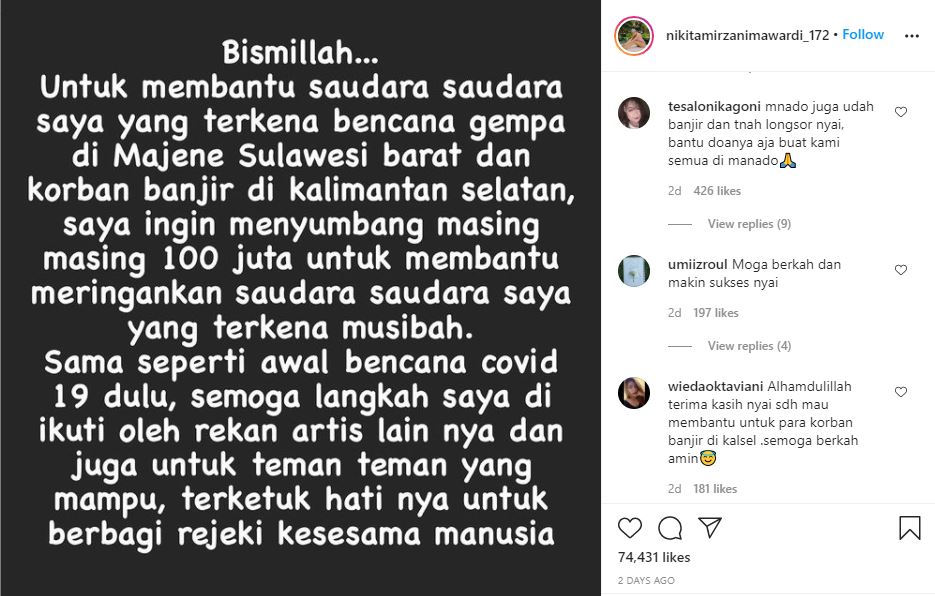 Peduli Korban Bencana Alam, 9 Seleb Gagas Penggalangan Donasi. Terkumpul hingga Miliaran Rupiah!