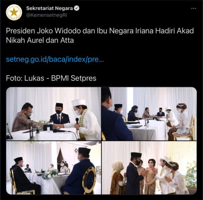 Unggah Momen Pernikahan Atta-Aurel, Akun Twitter Kementerian Sekretariat Negara Diserbu Warganet