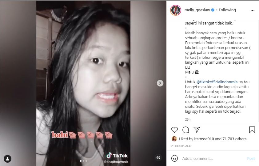 Video TikTok yang Hina Palestina Sedang Marak, Melly Goeslaw: Jaga Kehormatan Orang Tua Kalian!