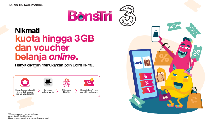 Serbu Voucher Kuota dan Belanja Online dari TRI Indonesia, Gratis Nggak Pakai ribet!