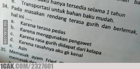 Mungkin ini Penyebab Anak Sekolah Zaman Sekarang Makin Pusing. Soal Ujiannya Aja Begini~