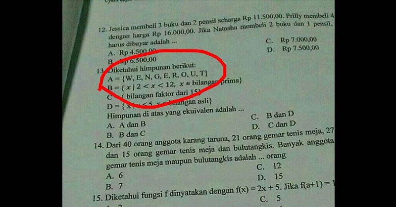 Mungkin ini Penyebab Anak Sekolah Zaman Sekarang Makin Pusing. Soal Ujiannya Aja Begini~