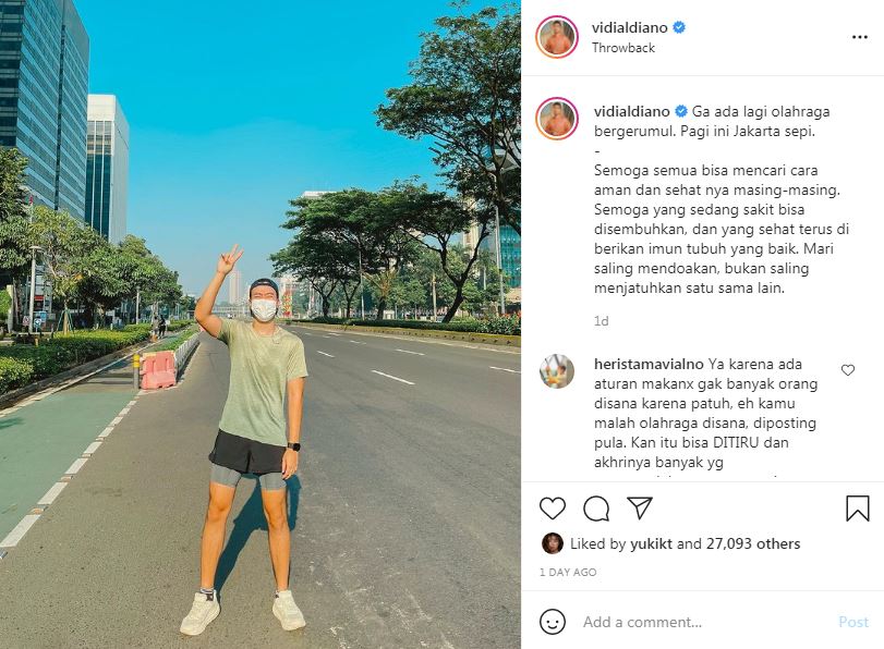 Posting Foto Saat Lari di Jalanan Jakarta yang Sepi, Vidi Aldiano Ditegur Warganet