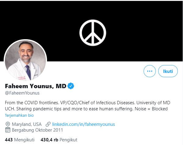 Fakta Tentang Faheem Younus, Dokter Amerika yang Sering Ngetwit Soal Pandemi di Indonesia