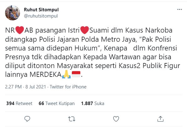 NA dan AAB Tak Hadir Saat Konpers Kasus Narkotika, Ruhut Sitompul Singgung Soal Perlakuan Istimewa