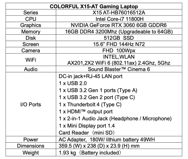 Laptop Gaming Terbaru Colorful X15-AT dengan GeForce RTX3060 Tawarkan Performa Tingkat Tinggi  