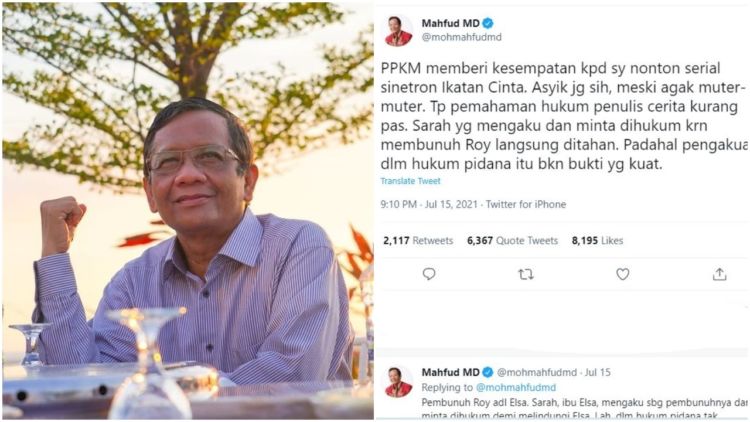 Dikritik karena Masih Sempat Nonton “Ikatan Cinta”, Mahfud MD Mengaku Tetap Bekerja Sampai Malam