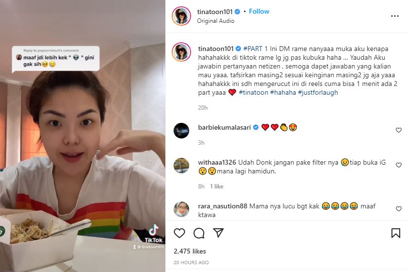 Tanggapan Tina Toon Terhadap Komentar Netizen Tentang Bentuk Wajahnya