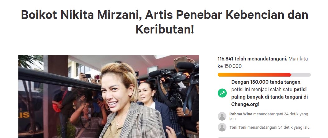 Petisi Boikot Nikita Mirzani Muncul, sang Artis Dianggap Menebar Kebencian dan Keributan