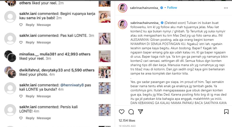 Alasan Sabrina Jarang Ungkap Keromantisan dengan Deddy: Komentar Haters