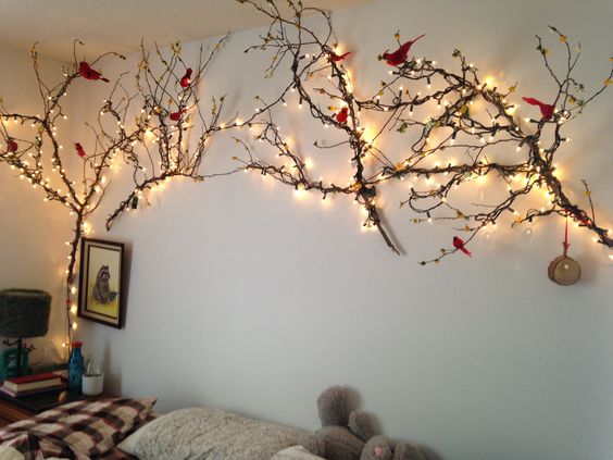 Kreasi lampu tumblr dengan ranting pohon kering