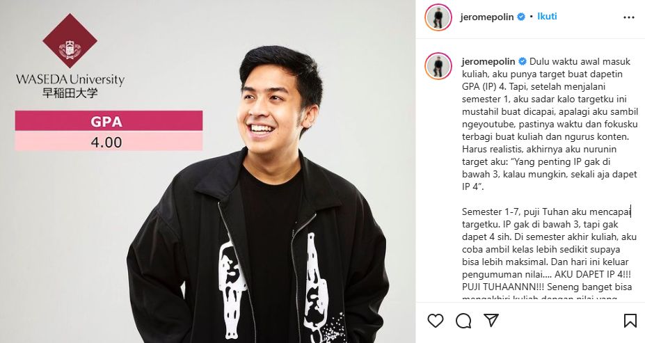 Jerome Polin raih IP 4 di tugas akhir