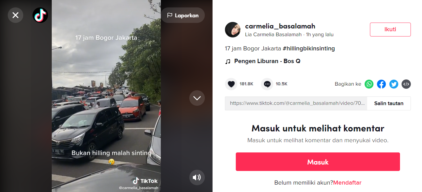 Video Tiktok Puncak macet